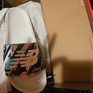 New Balance White and Black Slide Sandals